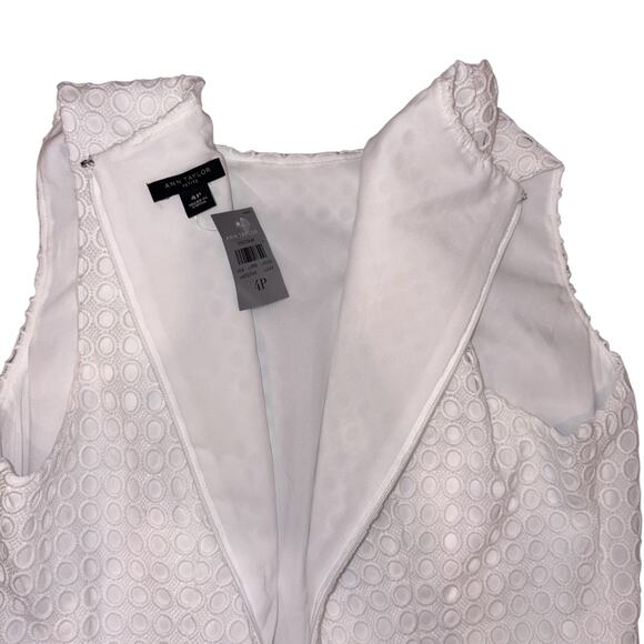 Ann Taylor Geo Eyelet Sheath Dress Crisp White Petite - Picture 8 of 9
